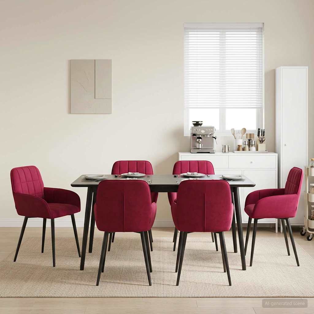 Eettafelstoelen 6 pcs fluweel Wijnrood 57 x 50 x 85 cm is nu te koop bij PeponiXL, paradijselijk wonen!