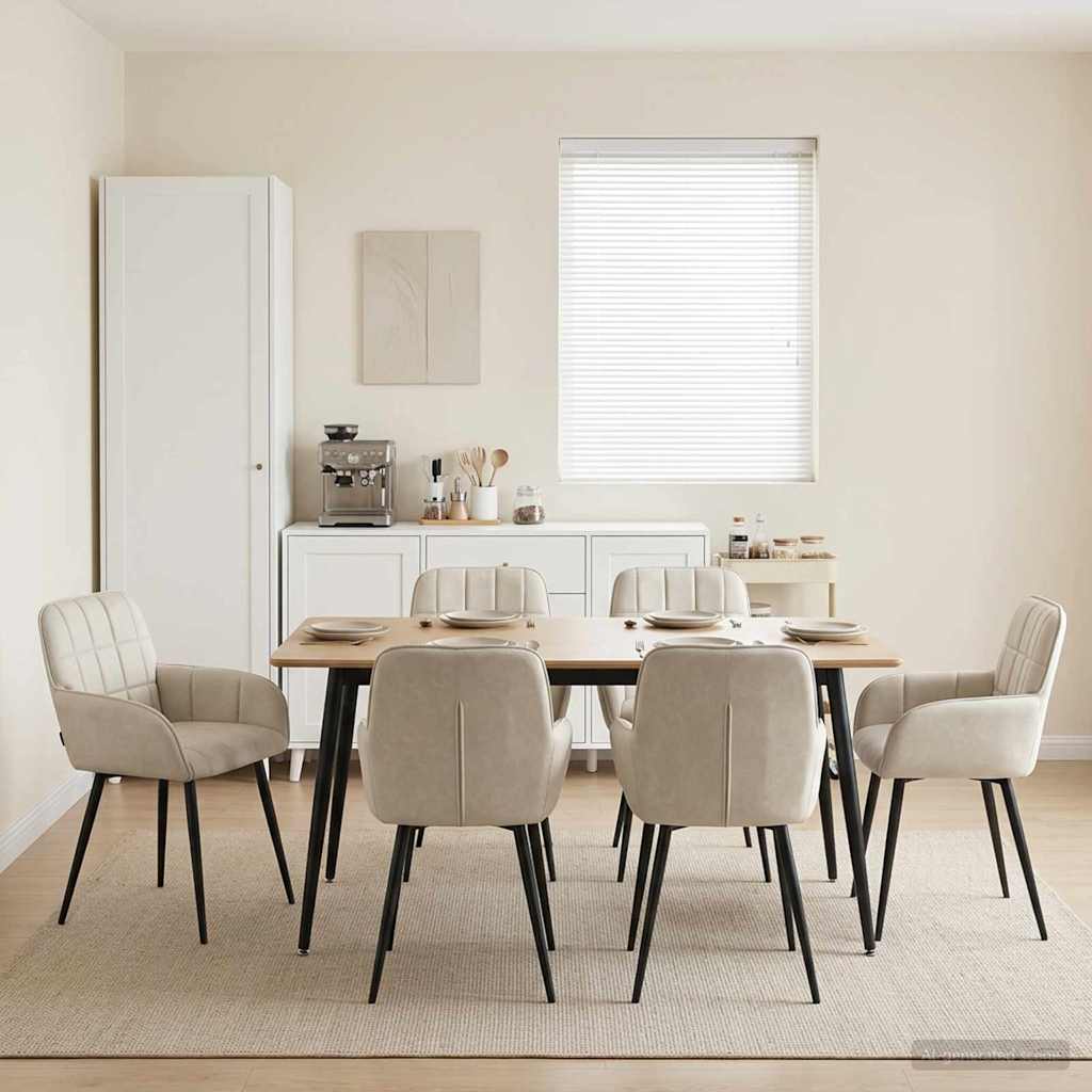 Eettafelstoelen 6 pcs fluweel Crèmekleurig 57 x 50 x 85 cm is nu te koop bij PeponiXL, paradijselijk wonen!