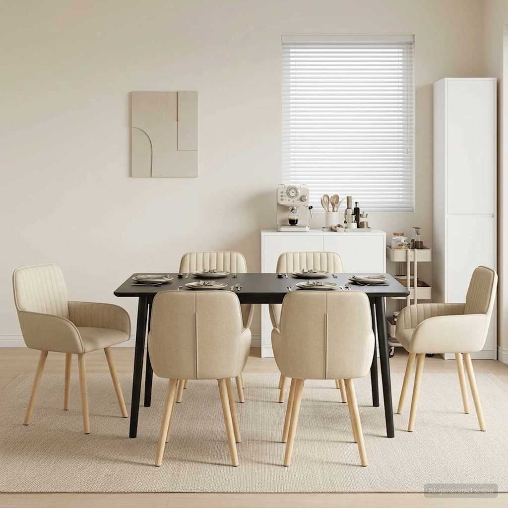 Eettafelstoelen 6 pcs Stof Crèmekleurig 56,5 x 50 x 87,5 cm is nu te koop bij PeponiXL, paradijselijk wonen!