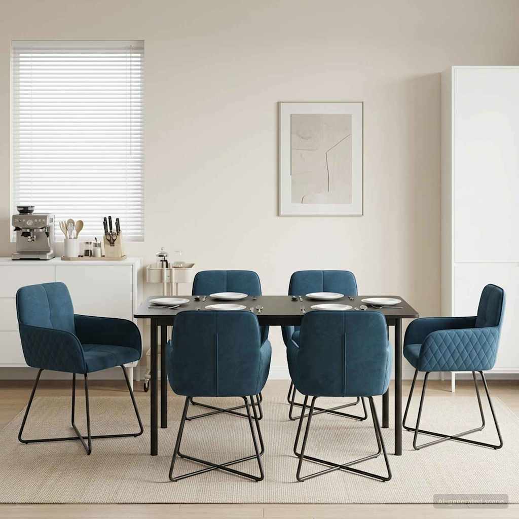 Eettafelstoelen 6 pcs fluweel Blauw 59 x 56,5 x 86 cm is nu te koop bij PeponiXL, paradijselijk wonen!