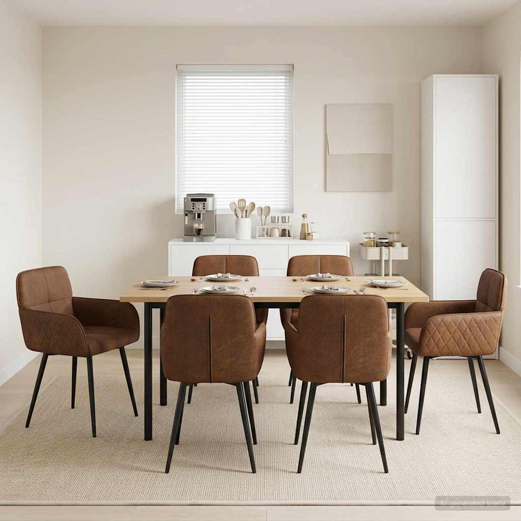 Eettafelstoelen 6 pcs Nep Suede Leer Bruin 59 x 56,5 x 85 cm is nu te koop bij PeponiXL, paradijselijk wonen!