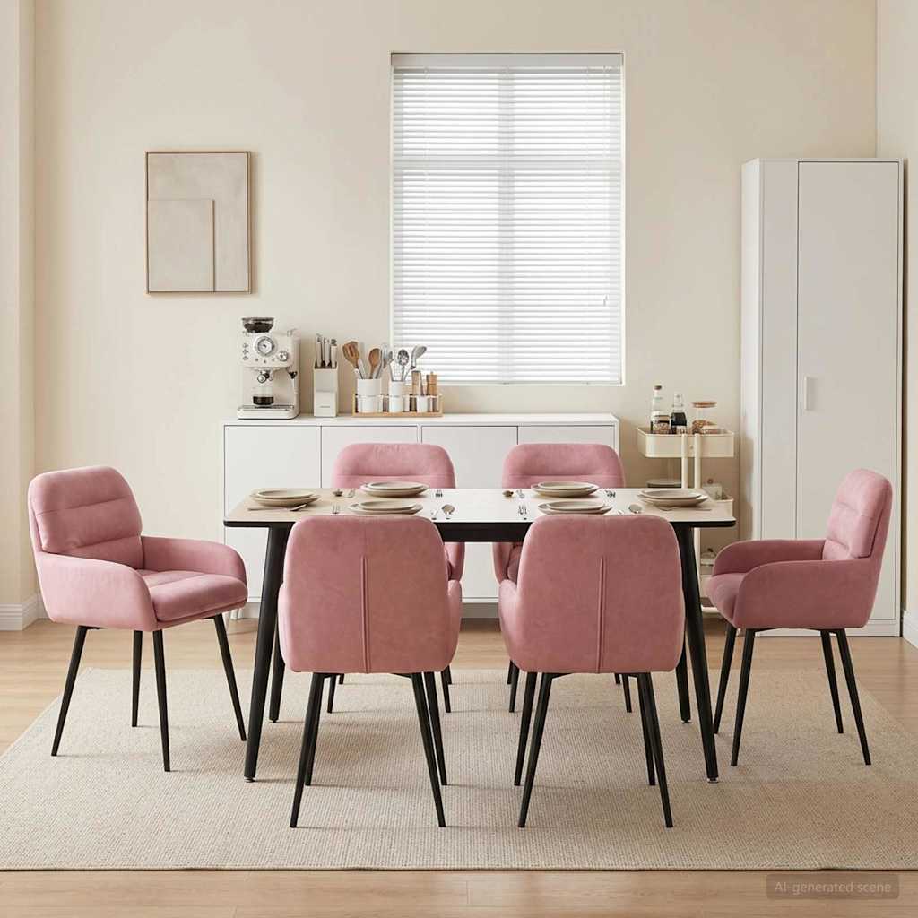 Eettafelstoelen 6 pcs fluweel Roze 59 x 59,5 x 90 cm is nu te koop bij PeponiXL, paradijselijk wonen!
