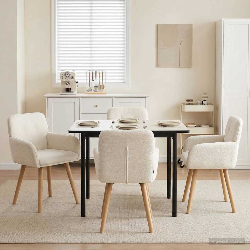 Eettafelstoelen 4 pcs Bouclé Crèmekleurig 59 x 57 x 85 cm is nu te koop bij PeponiXL, paradijselijk wonen!