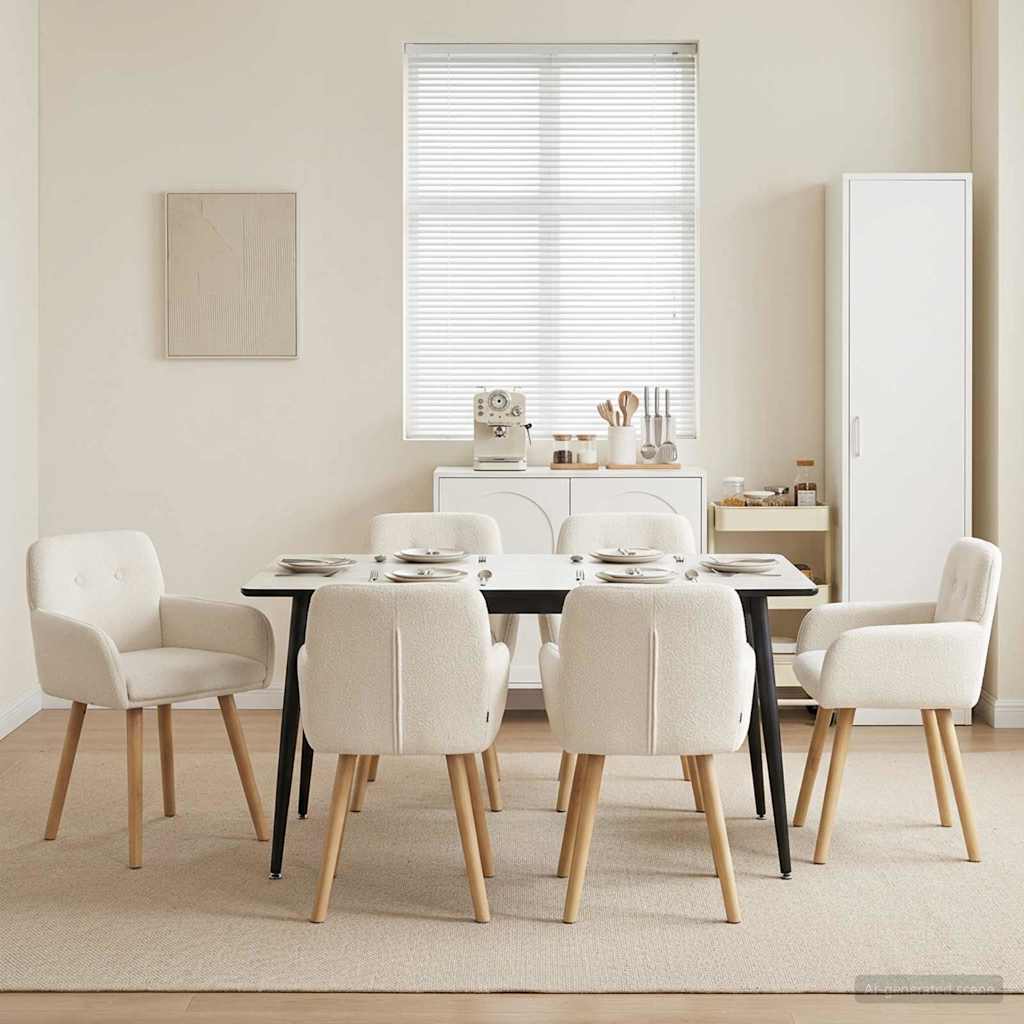 Eettafelstoelen 6 pcs Bouclé Crèmekleurig 59 x 57 x 85 cm is nu te koop bij PeponiXL, paradijselijk wonen!