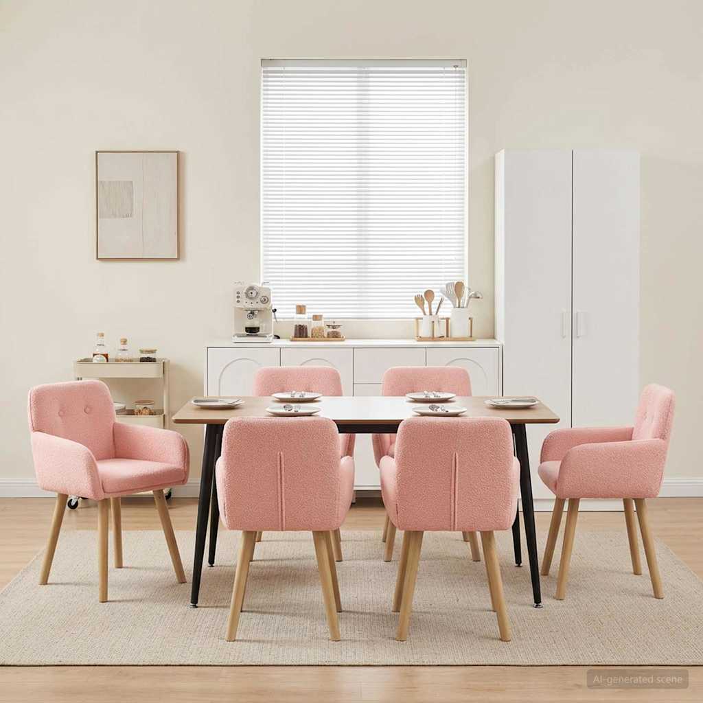 Eettafelstoelen 6 pcs Bouclé Roze 59 x 57 x 85 cm is nu te koop bij PeponiXL, paradijselijk wonen!