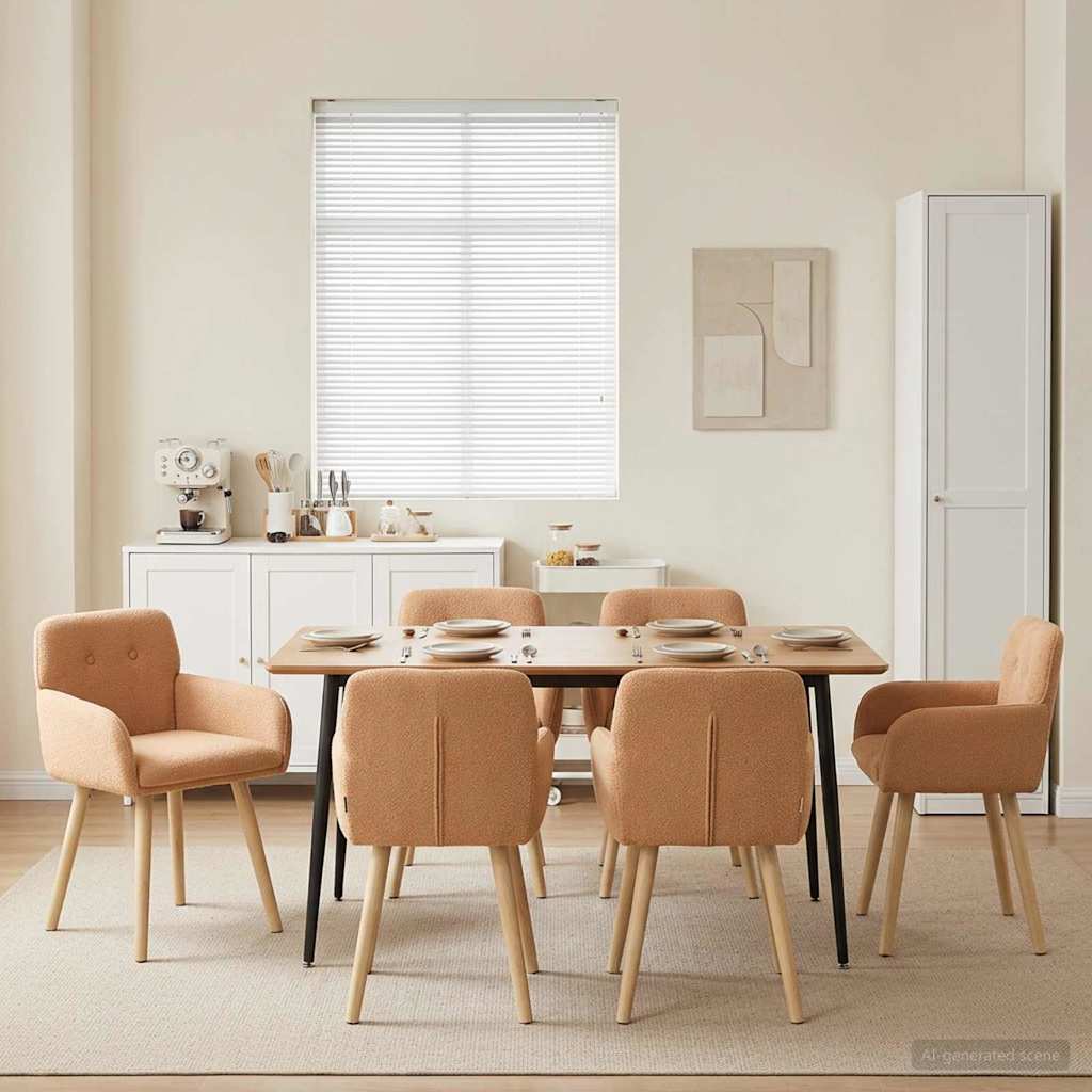 Eettafelstoelen 6 pcs Bouclé Beige 59 x 57 x 85 cm is nu te koop bij PeponiXL, paradijselijk wonen!