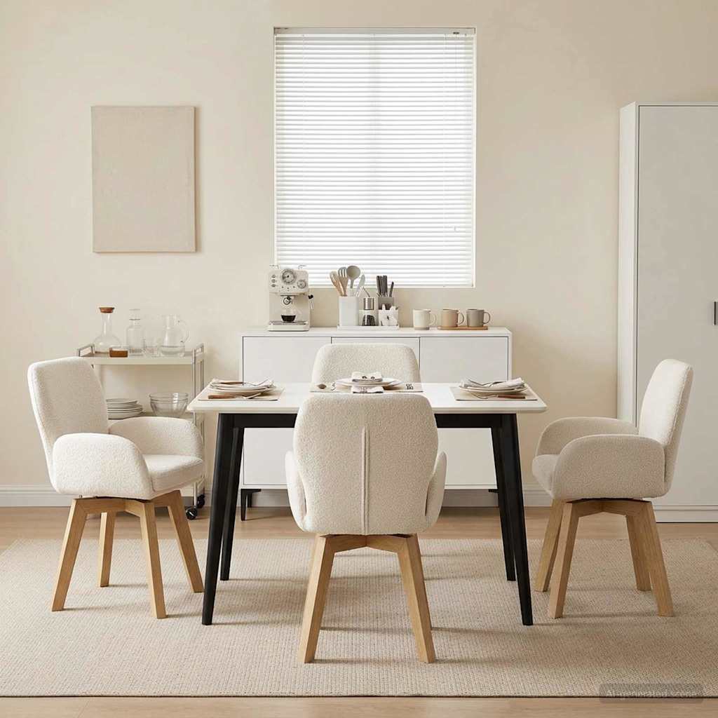 Draai Eetstoelen 4 pcs Bouclé Crèmekleurig 54 x 58 x 87 cm is nu te koop bij PeponiXL, paradijselijk wonen!