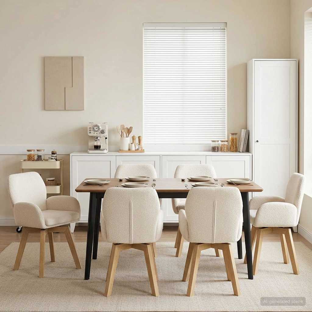 Draai Eetstoelen 6 pcs Bouclé Crèmekleurig 54 x 58 x 87 cm is nu te koop bij PeponiXL, paradijselijk wonen!