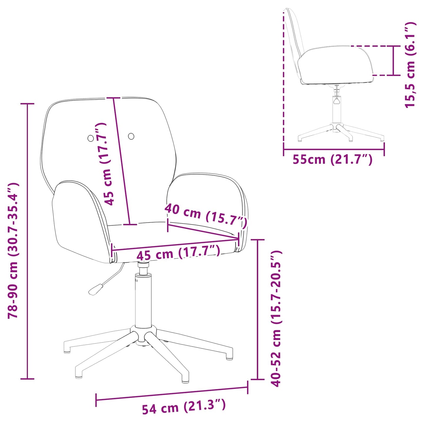 Draaiende Bureaustoelen 6 st 54 x 55 x 90 cm Zwart fluweel