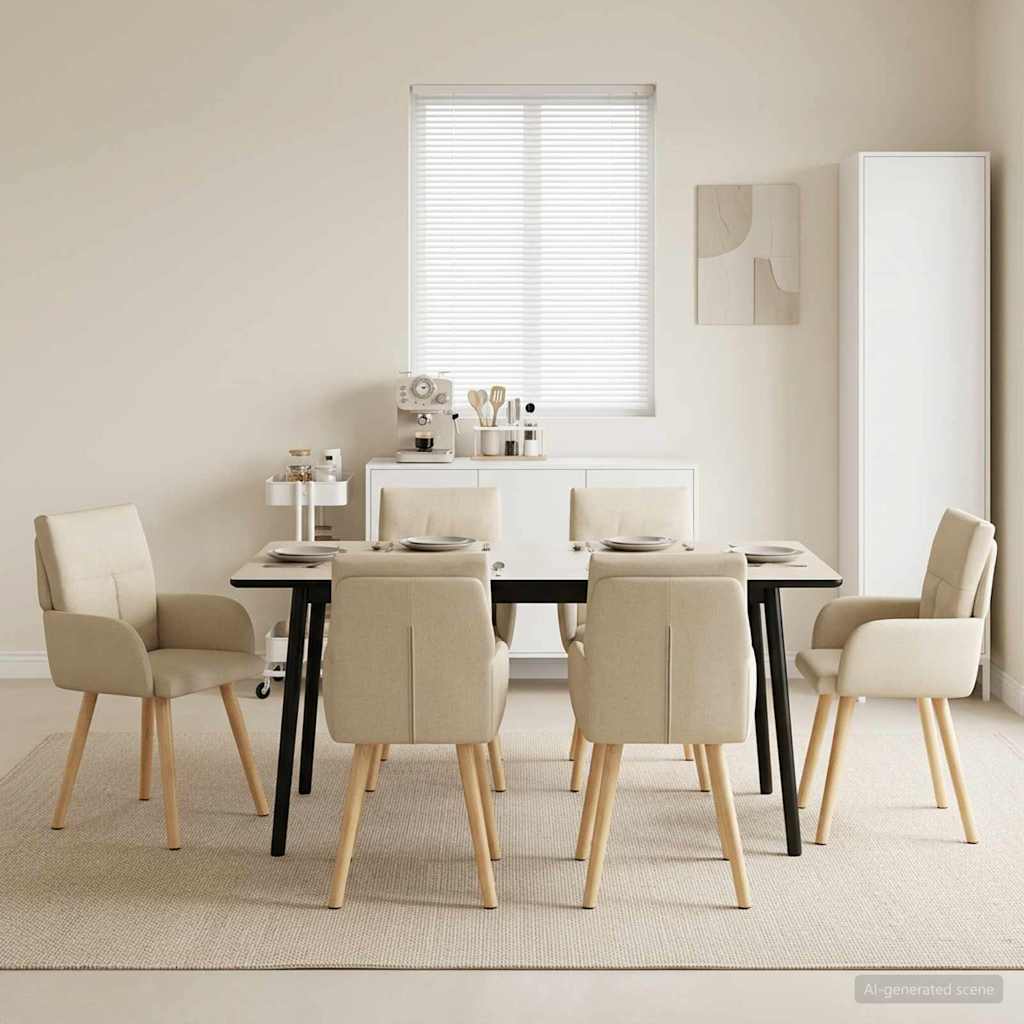 Eettafelstoelen 6 pcs Stof Crèmekleurig 60 x 56 x 96 cm is nu te koop bij PeponiXL, paradijselijk wonen!