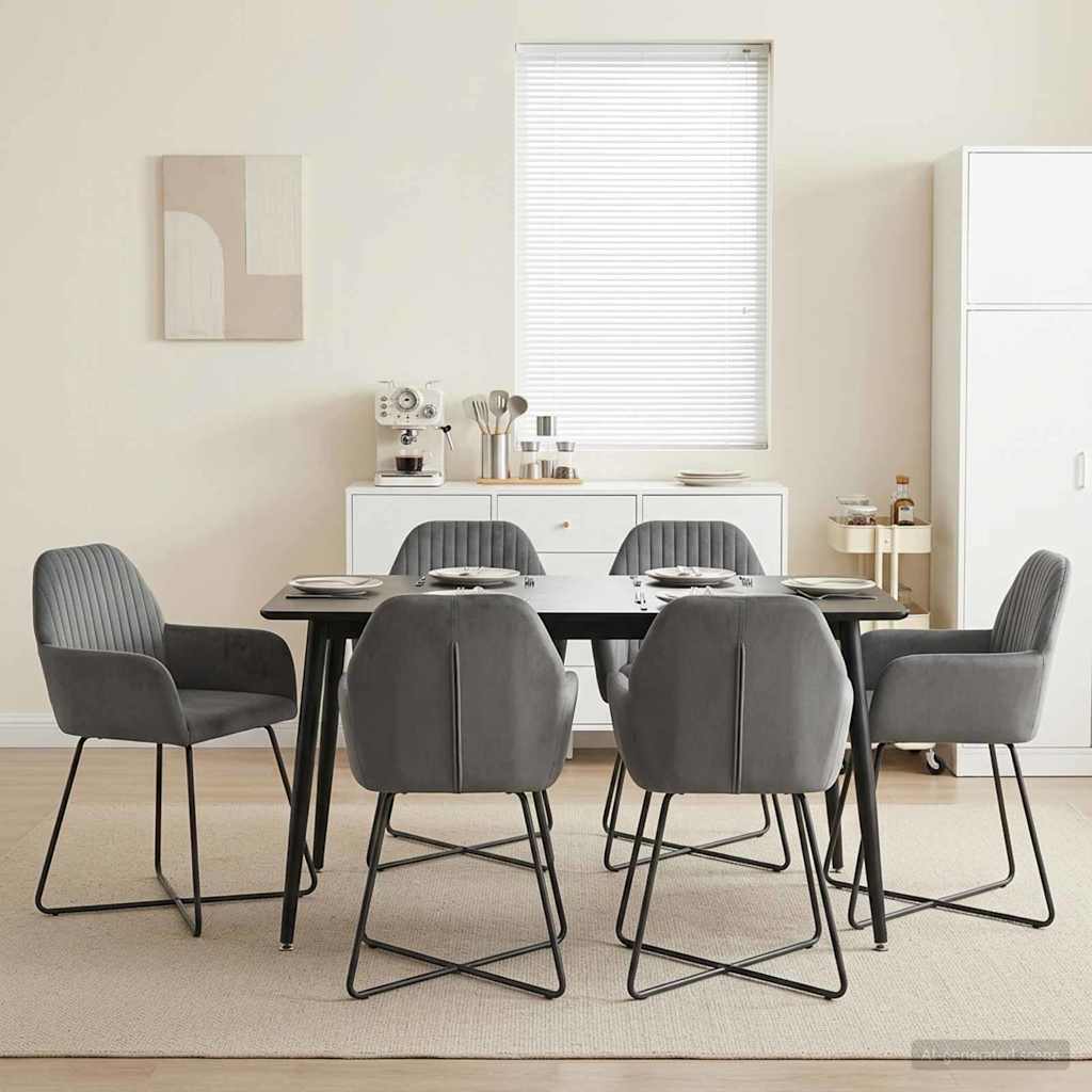 Eettafelstoelen 6 pcs fluweel Donkergrijs 55 x 50 x 84 cm is nu te koop bij PeponiXL, paradijselijk wonen!