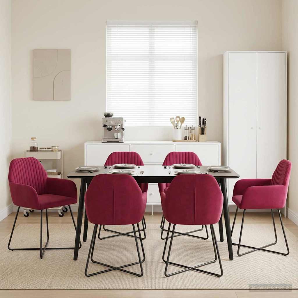 Eettafelstoelen 6 pcs fluweel Wijnrood 55 x 50 x 84 cm is nu te koop bij PeponiXL, paradijselijk wonen!