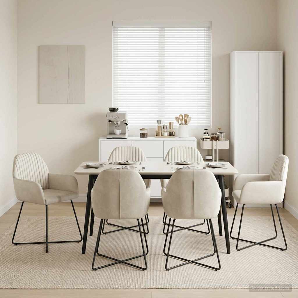 Eettafelstoelen 6 pcs fluweel Crèmekleurig 55 x 50 x 84 cm is nu te koop bij PeponiXL, paradijselijk wonen!