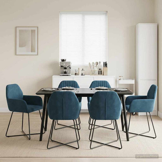 Eettafelstoelen 6 pcs fluweel Blauw 55 x 50 x 84 cm is nu te koop bij PeponiXL, paradijselijk wonen!
