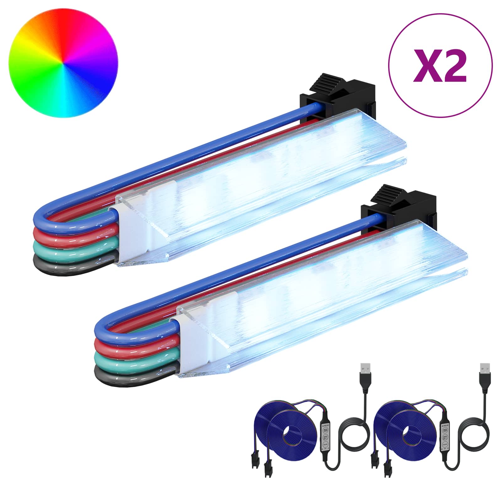 LED-strip 2 pcs Zwart en Multikleur 1745 mm Koper en kunststof is nu te koop bij PeponiXL, paradijselijk wonen!
