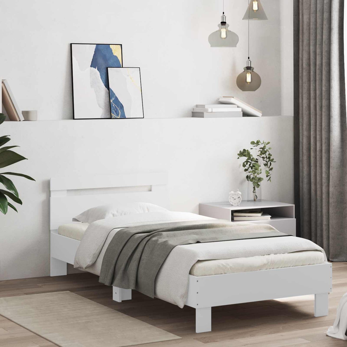 Bedframe met LED-stripverlichting Wit Bewerkt hout