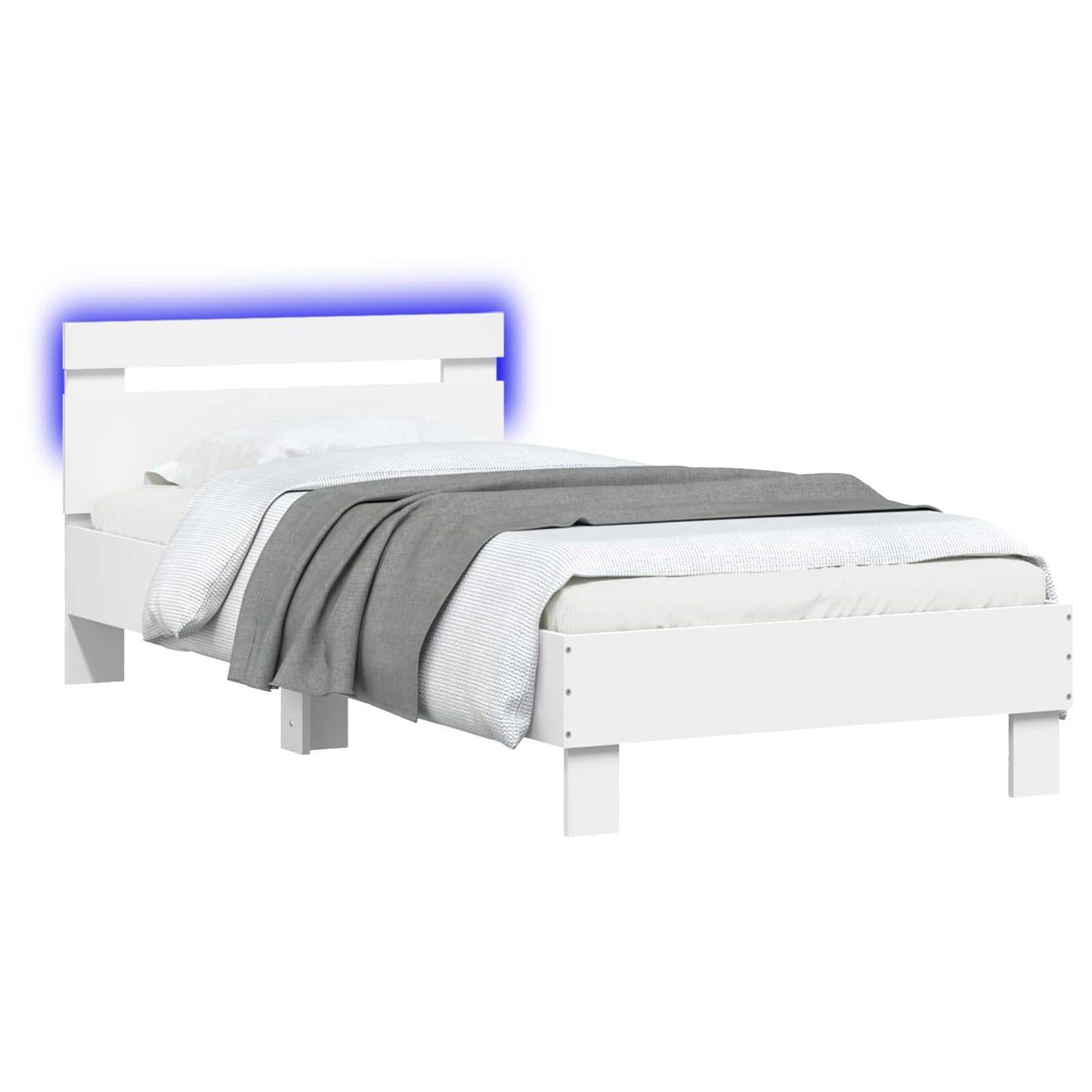 Bedframe met LED-stripverlichting Wit Bewerkt hout