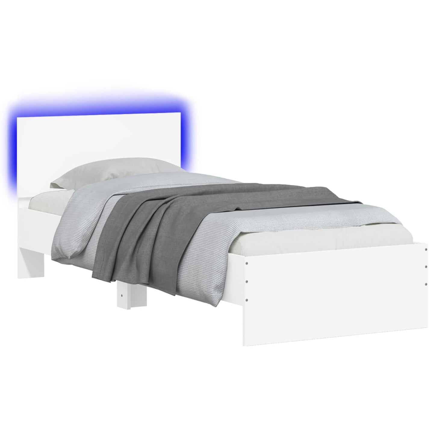 Bedframe met LED-stripverlichting Wit Bewerkt hout