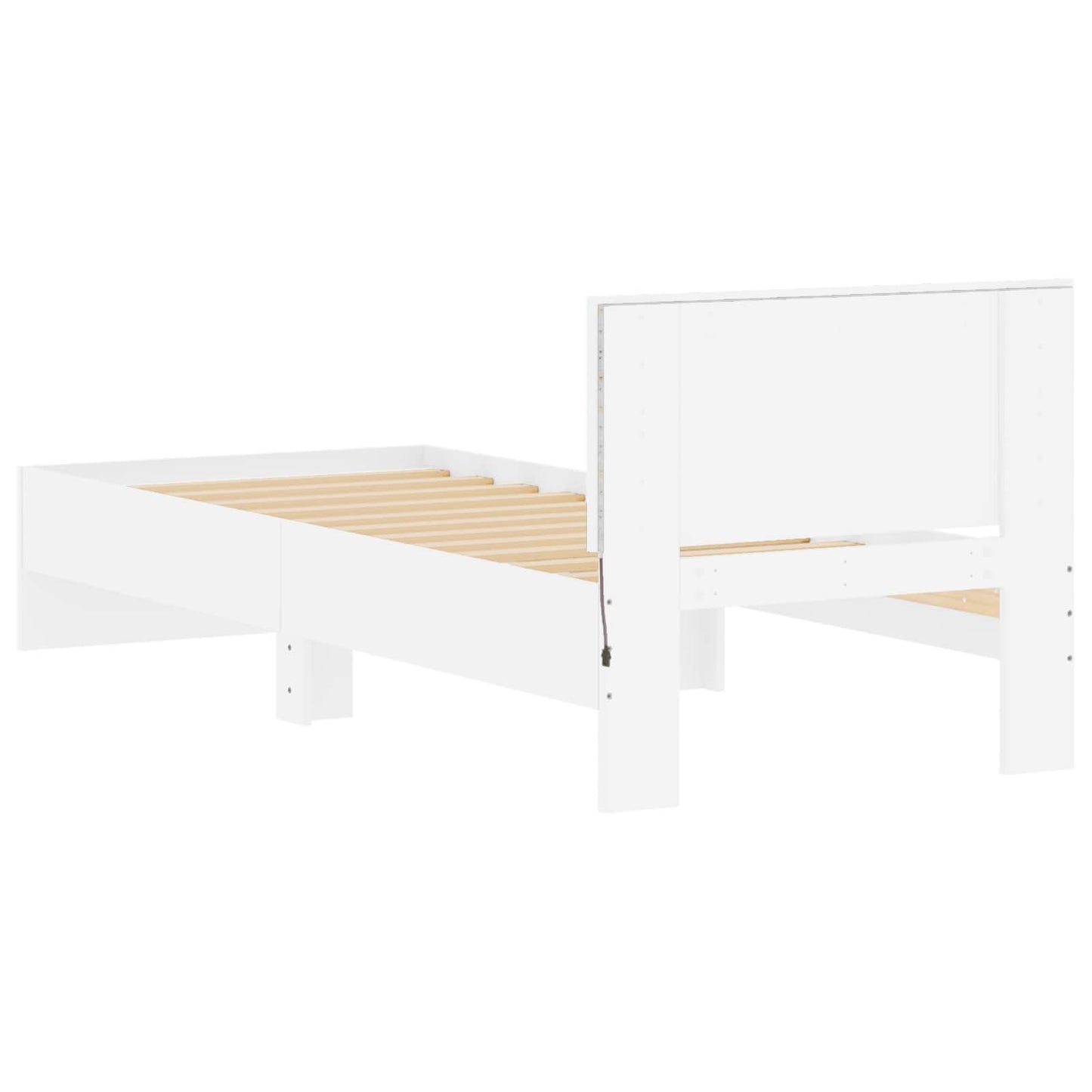 Bedframe met LED-stripverlichting Wit Bewerkt hout