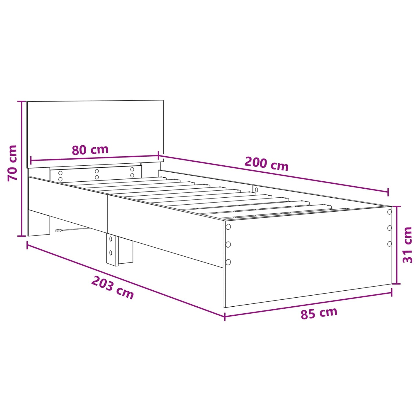 Bedframe met LED-stripverlichting Wit Bewerkt hout