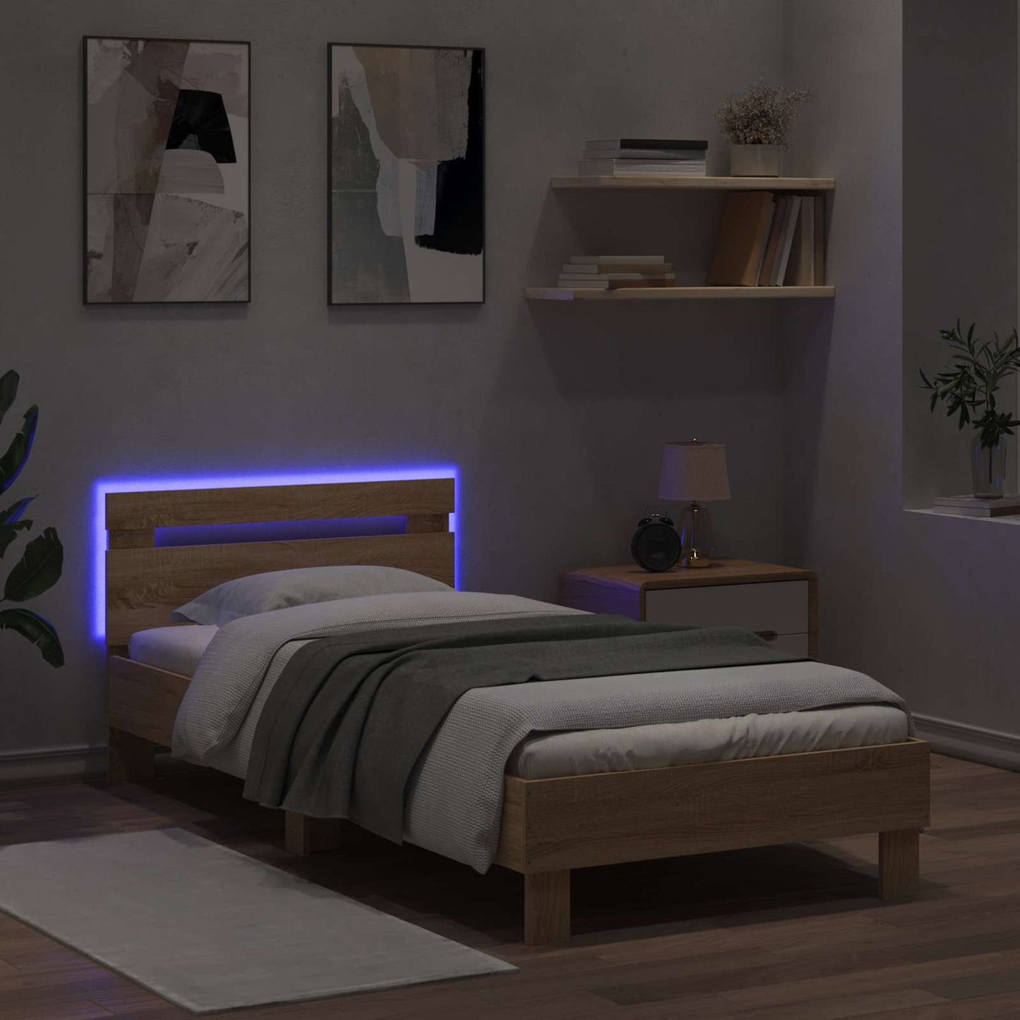 Bedframe met LED-stripverlichting Sonoma Eiken Bewerkt hout
