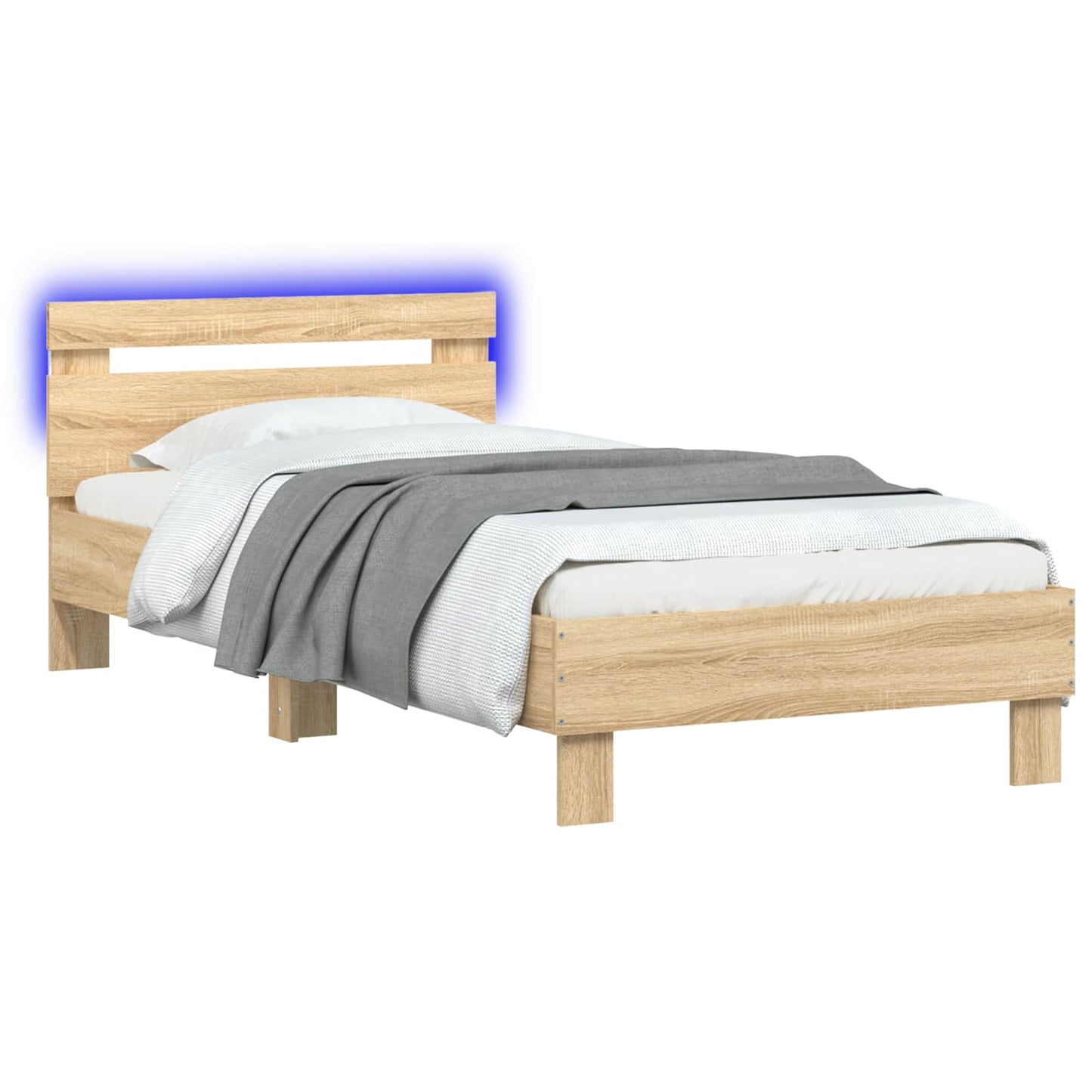 Bedframe met LED-stripverlichting Sonoma Eiken Bewerkt hout