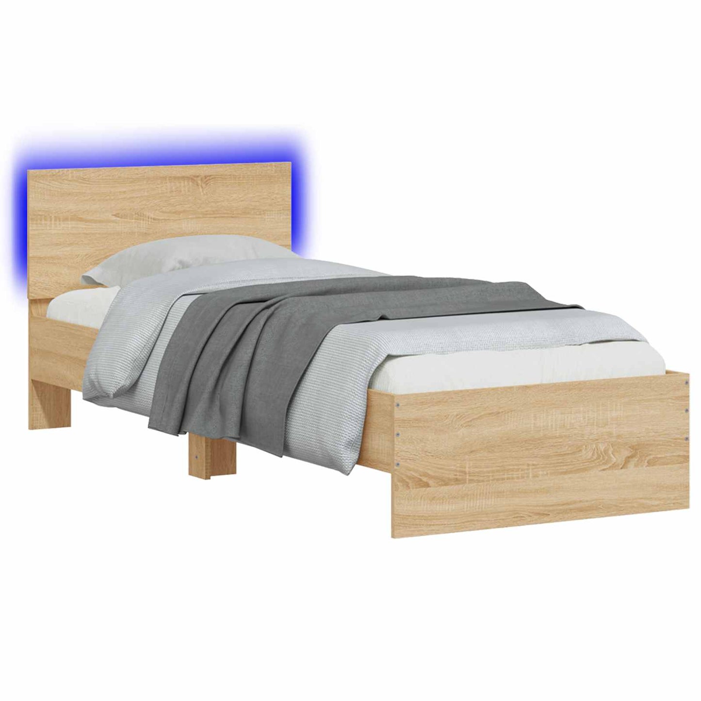 Bedframe met LED-stripverlichting Sonoma Eiken Bewerkt hout