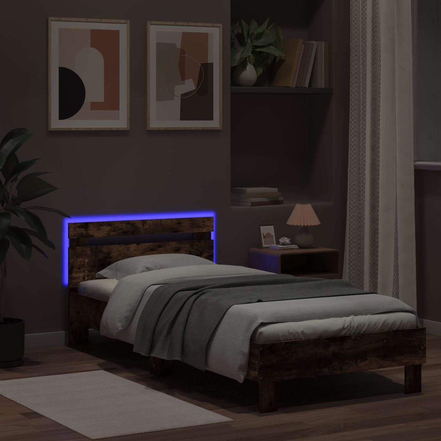 Bedframe met LED-stripverlichting Gerookt eiken Bewerkt hout