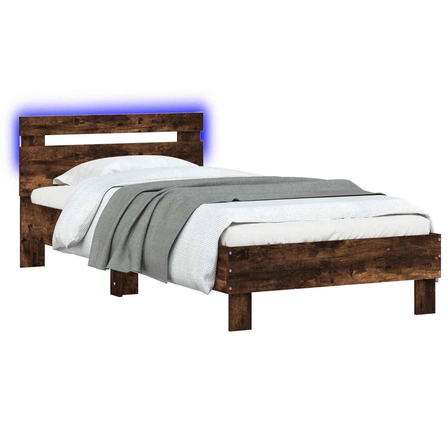 Bedframe met LED-stripverlichting Gerookt eiken Bewerkt hout