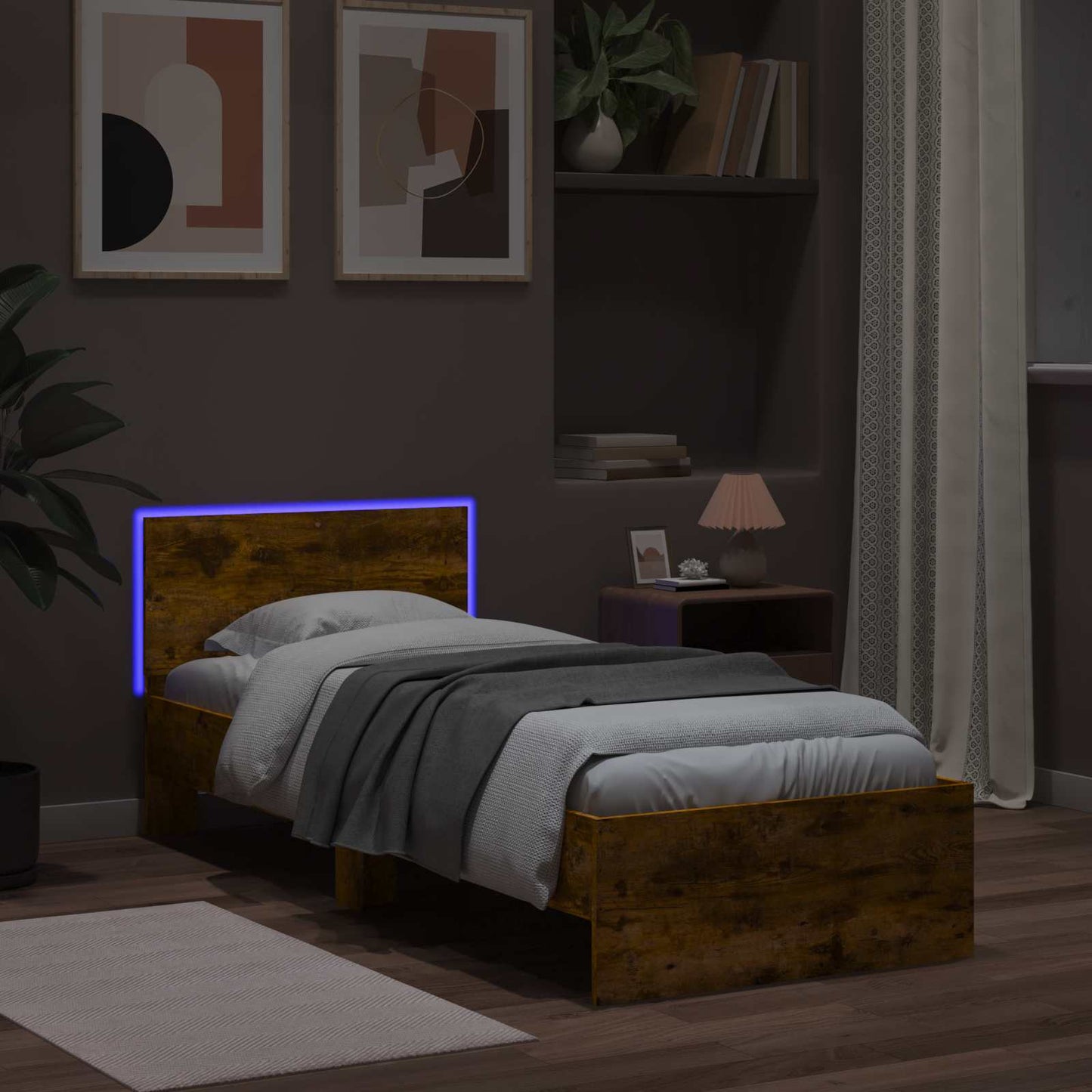 Bedframe met LED-stripverlichting Gerookt eiken Bewerkt hout