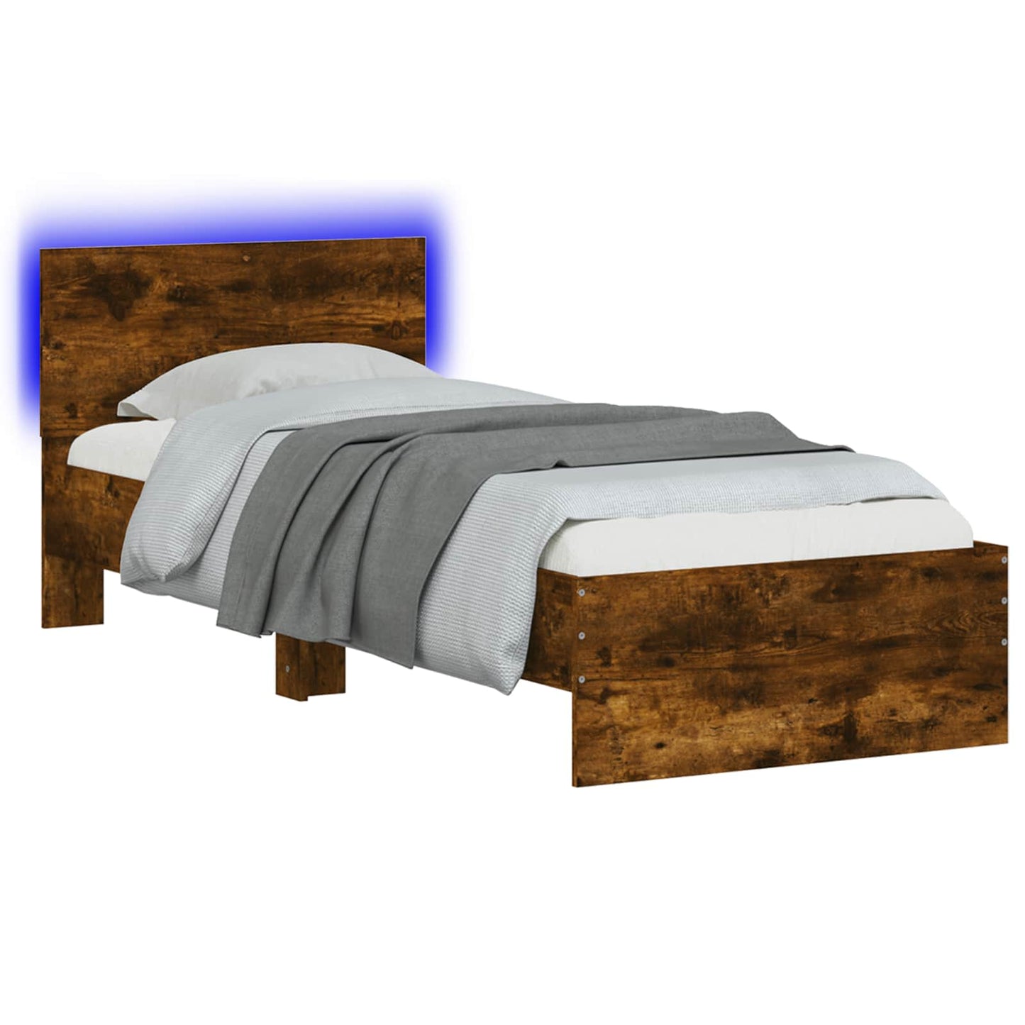 Bedframe met LED-stripverlichting Gerookt eiken Bewerkt hout