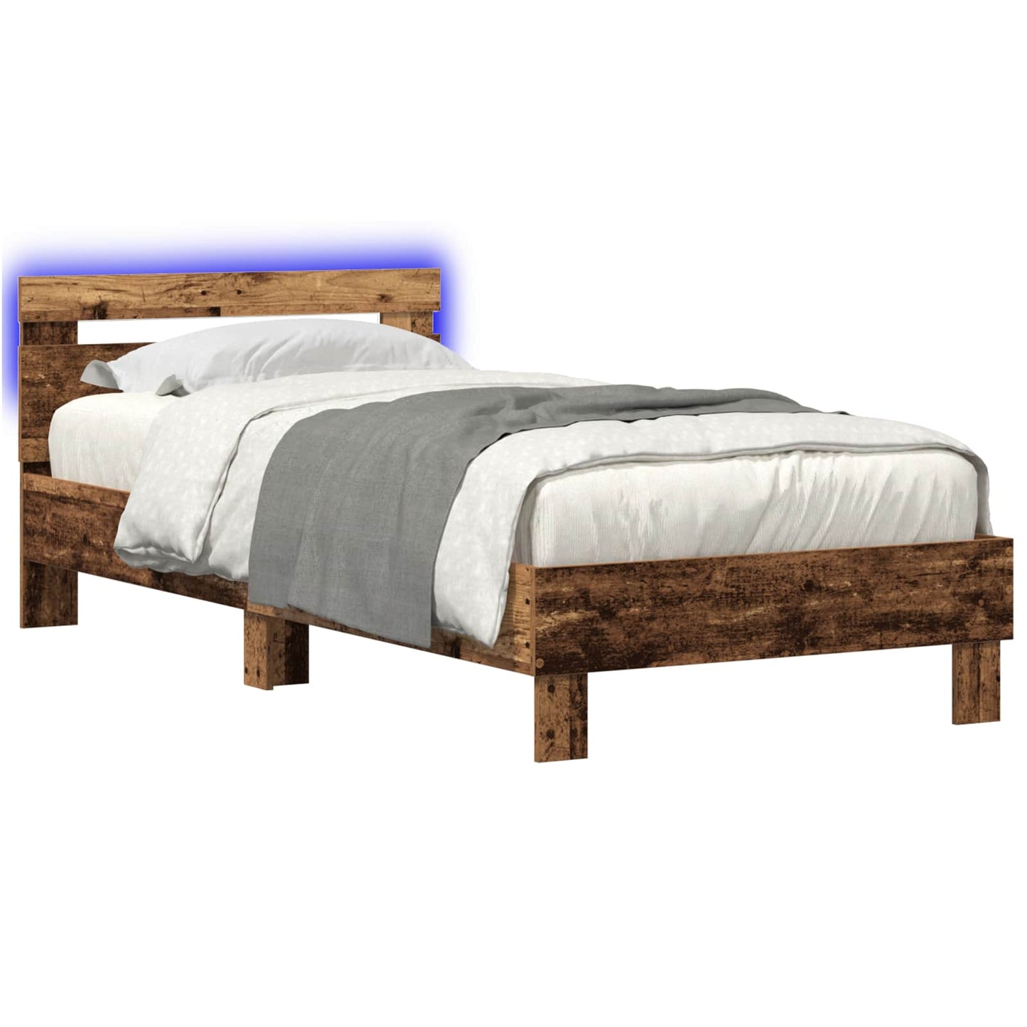 Bedframe met LED-stripverlichting Oud hout Bewerkt hout
