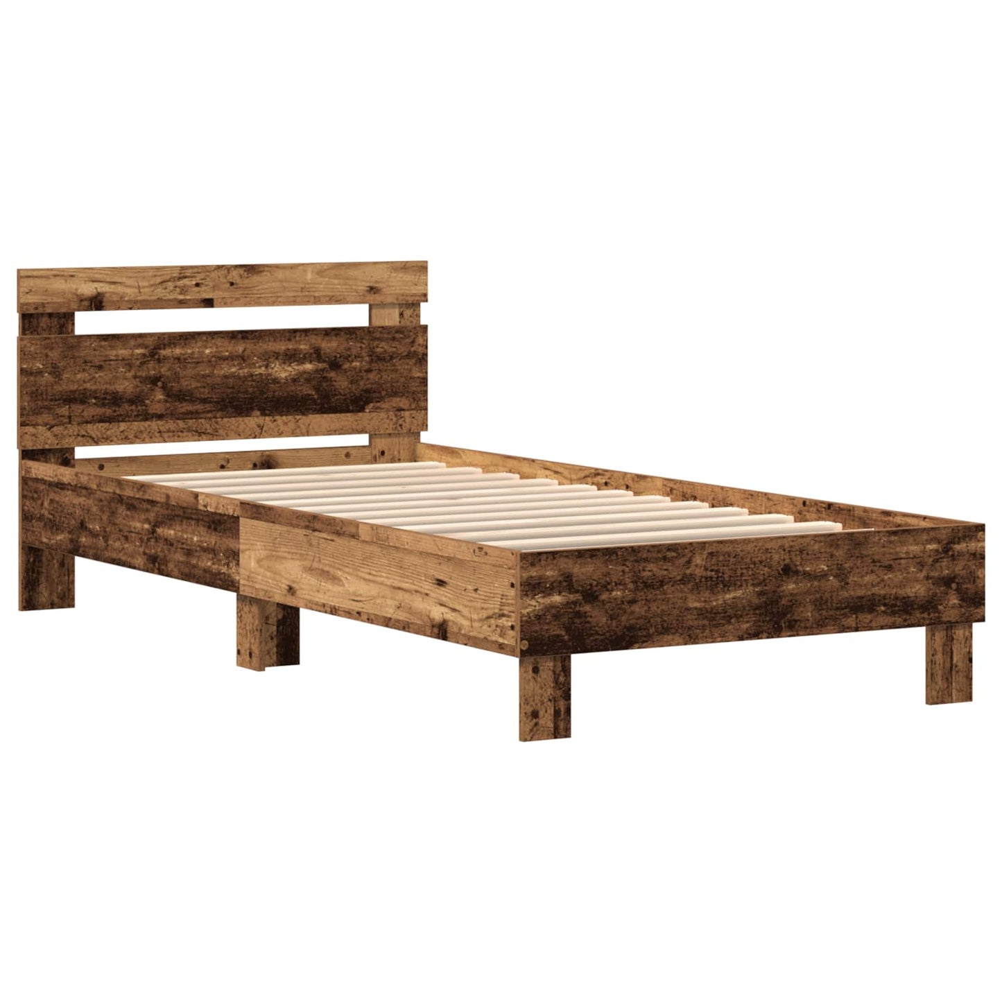 Bedframe met LED-stripverlichting Oud hout Bewerkt hout