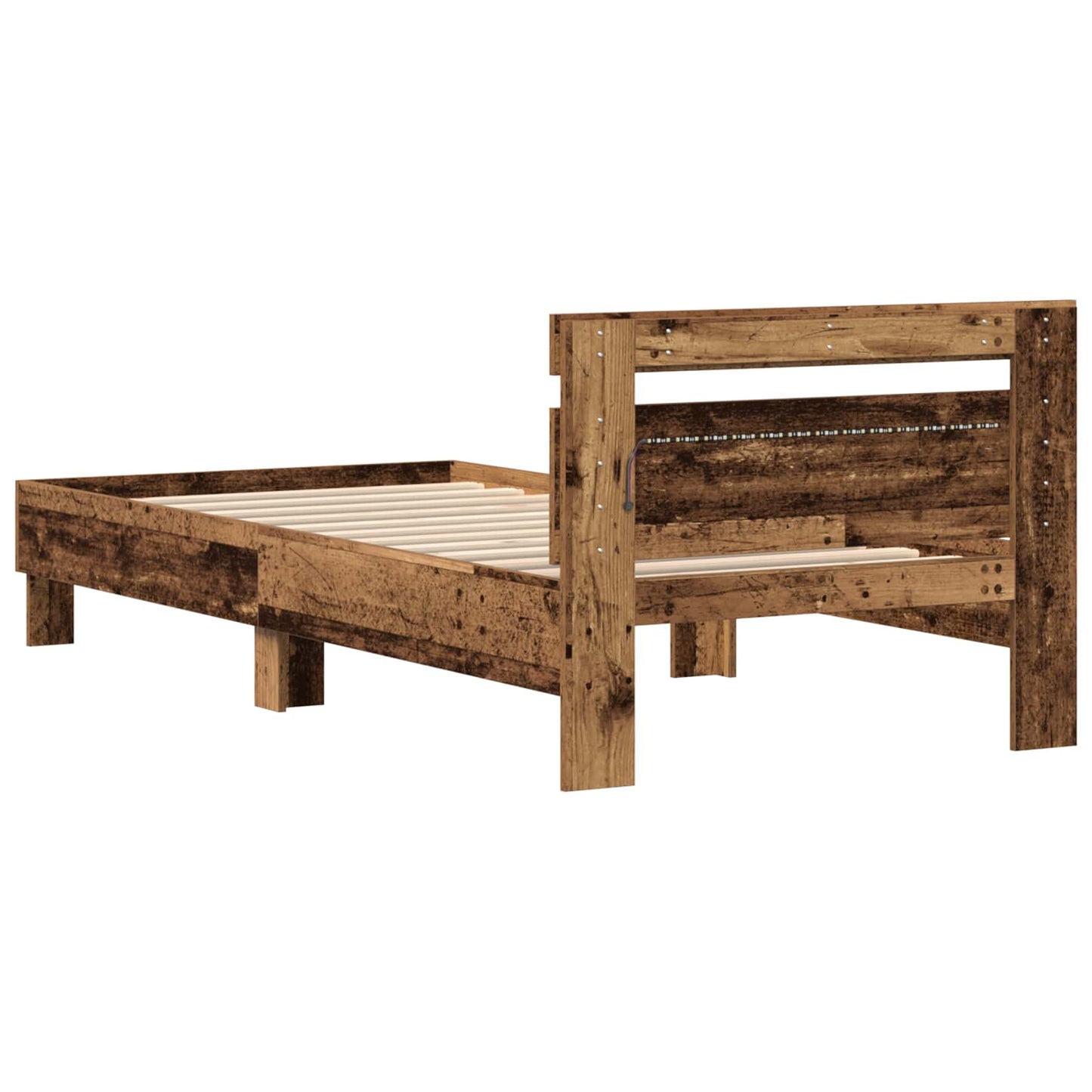 Bedframe met LED-stripverlichting Oud hout Bewerkt hout