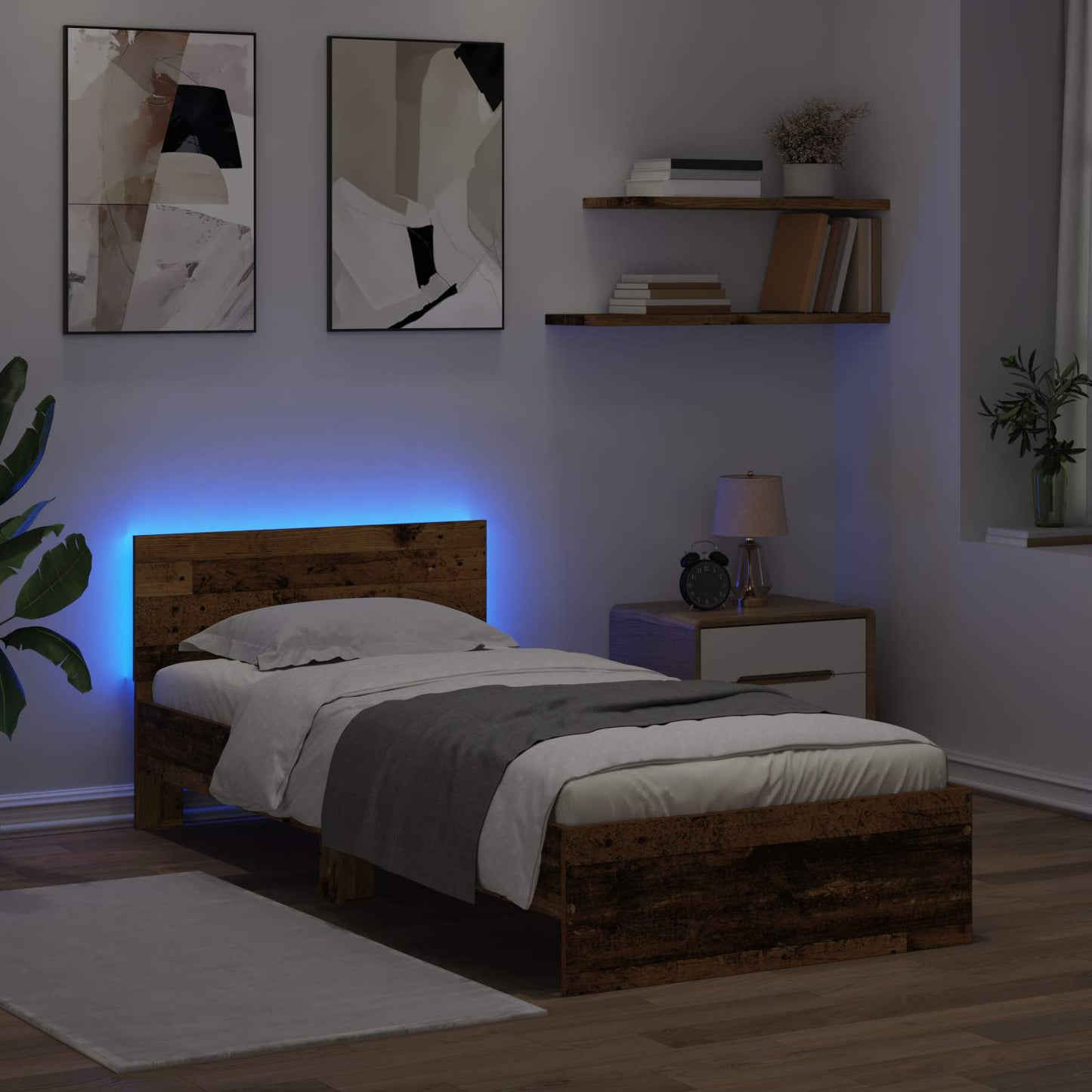 Bedframe met LED-stripverlichting Oud hout Bewerkt hout