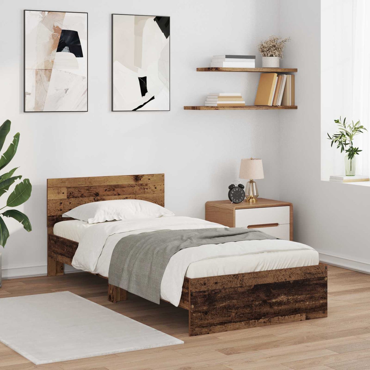 Bedframe met LED-stripverlichting Oud hout Bewerkt hout