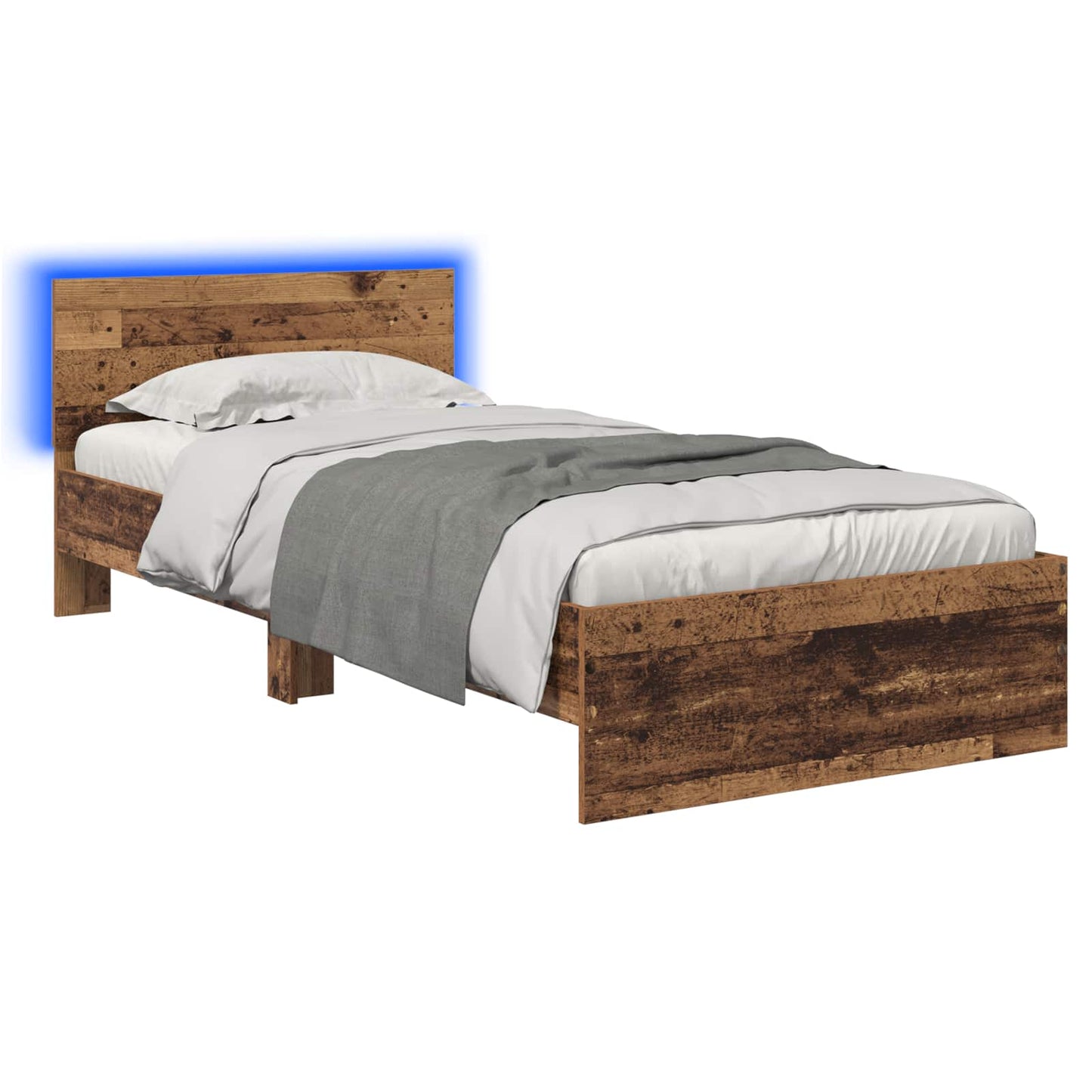 Bedframe met LED-stripverlichting Oud hout Bewerkt hout