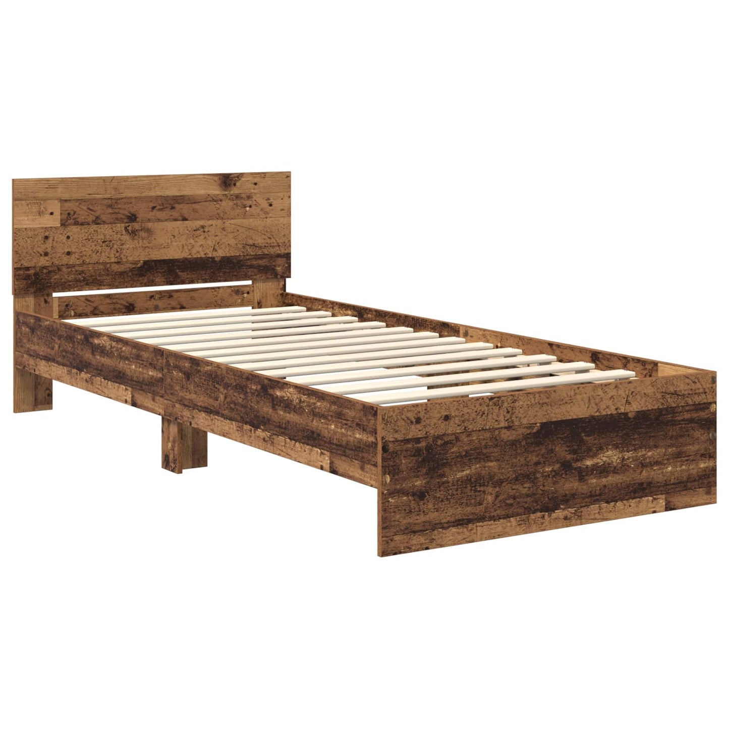 Bedframe met LED-stripverlichting Oud hout Bewerkt hout