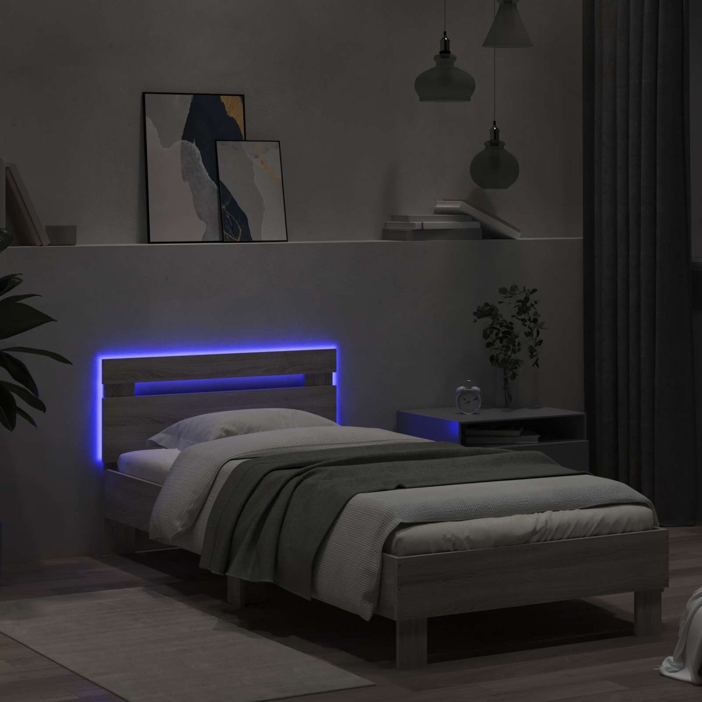 Bedframe met LED-stripverlichting Grijs Sonoma Bewerkt hout