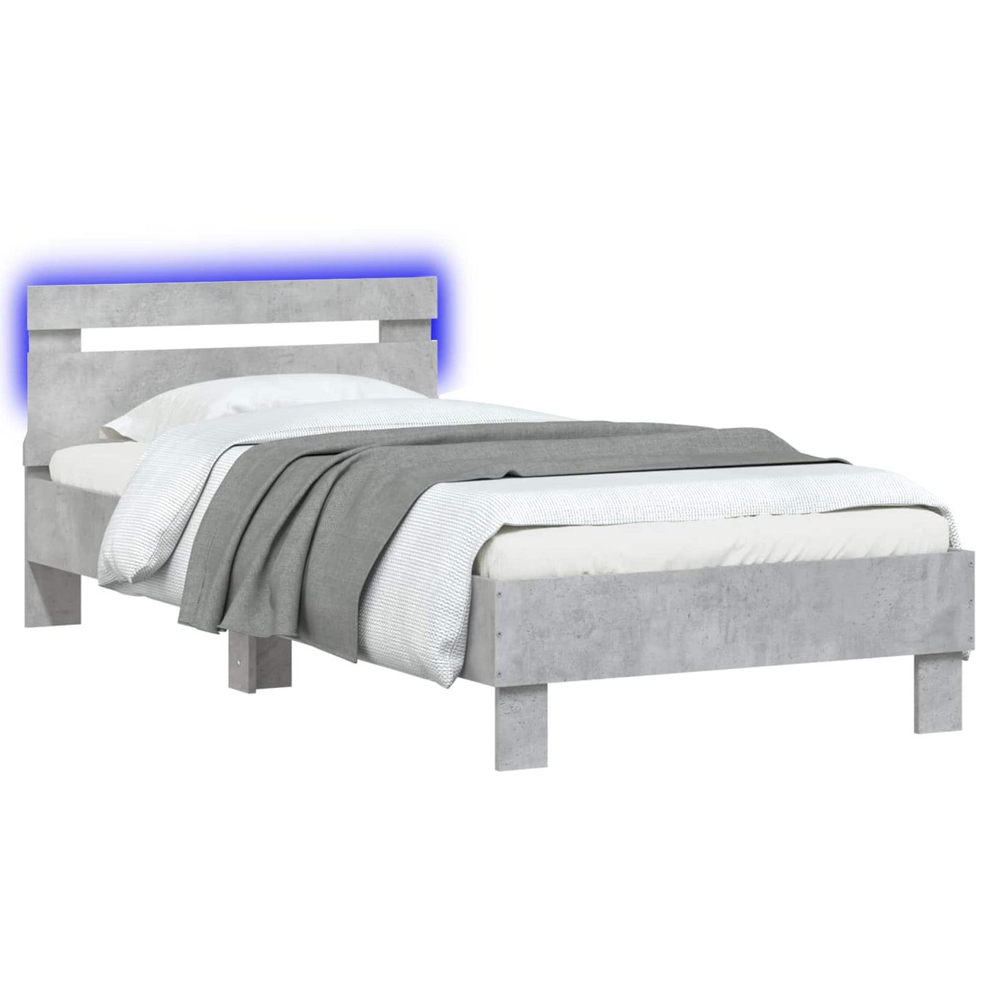 Bedframe met LED-stripverlichting Betongrijs Bewerkt hout