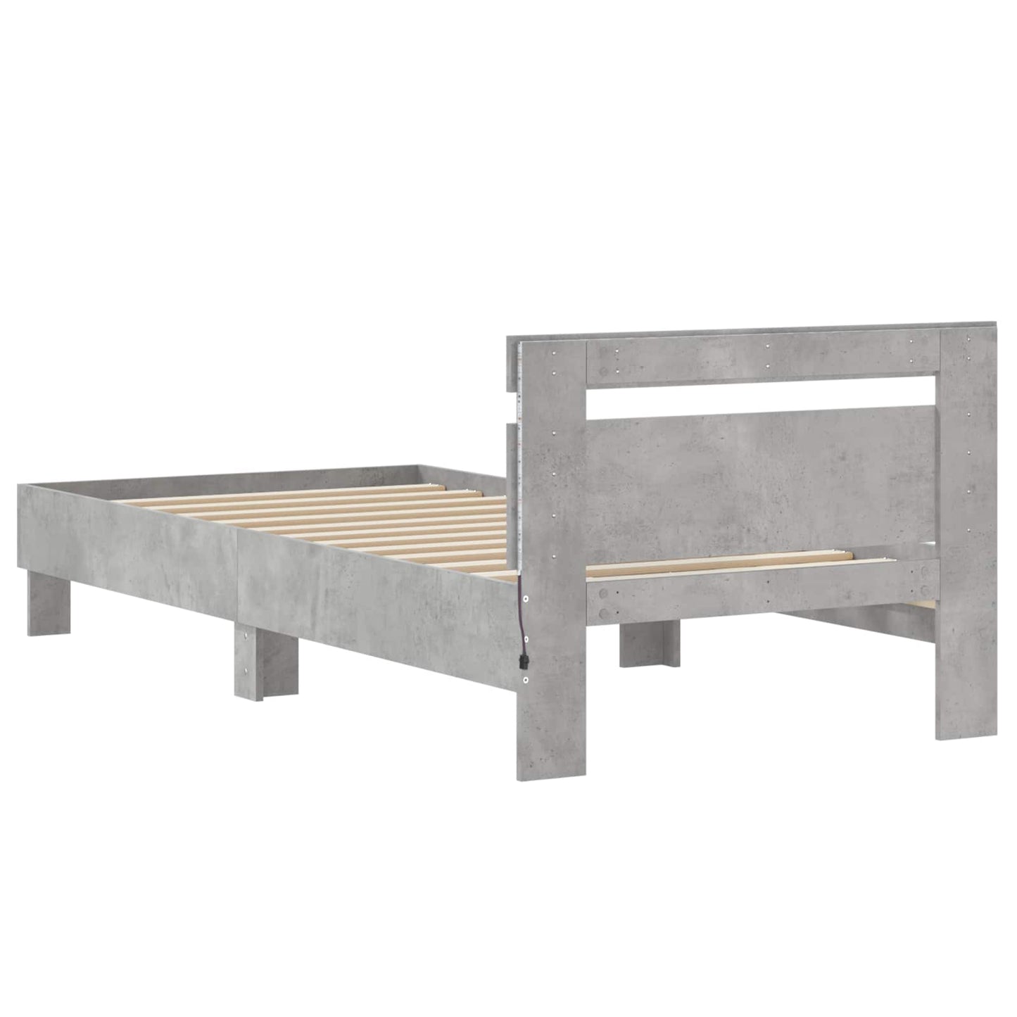 Bedframe met LED-stripverlichting Betongrijs Bewerkt hout