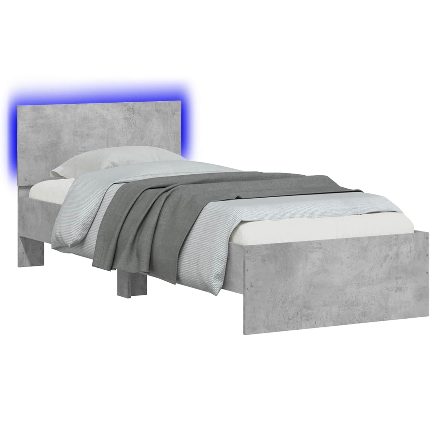 Bedframe met LED-stripverlichting Betongrijs Bewerkt hout