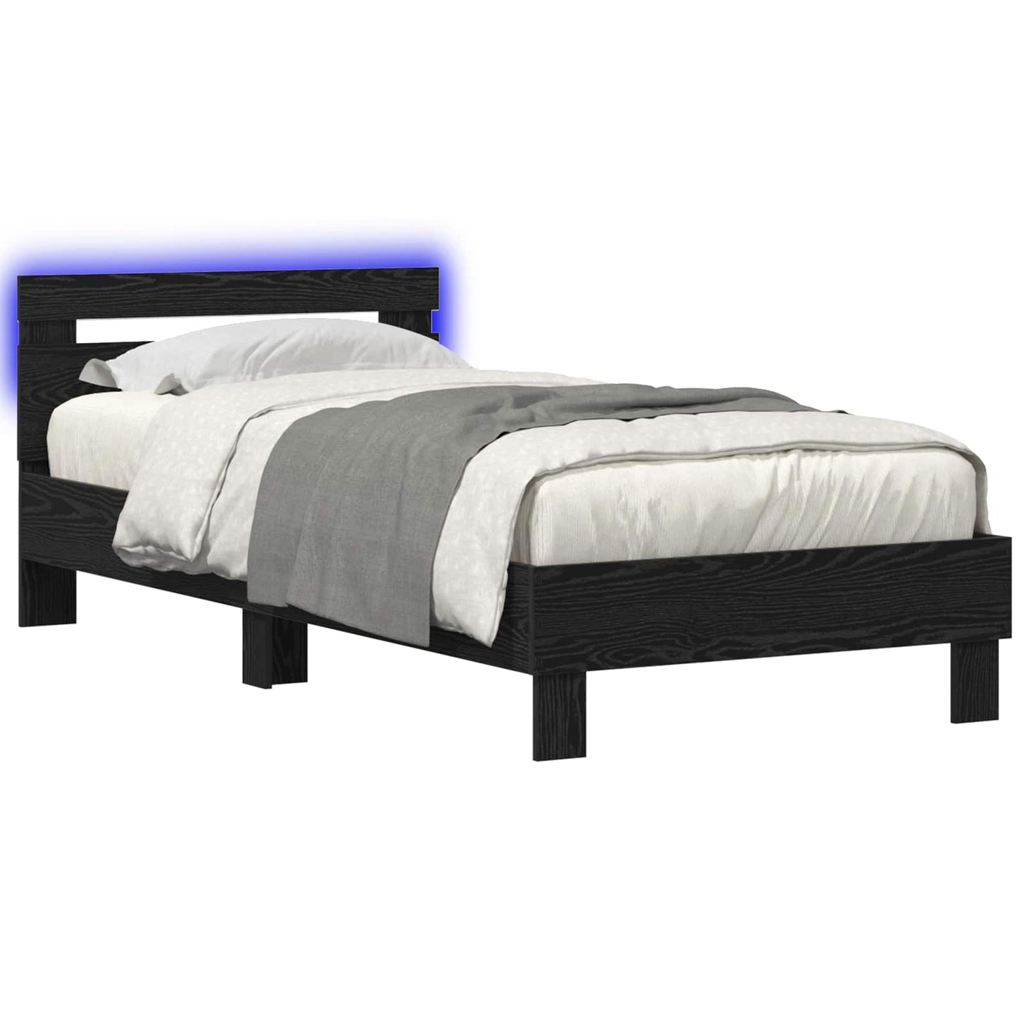 Bedframe met LED-stripverlichting Zwart eiken Bewerkt hout