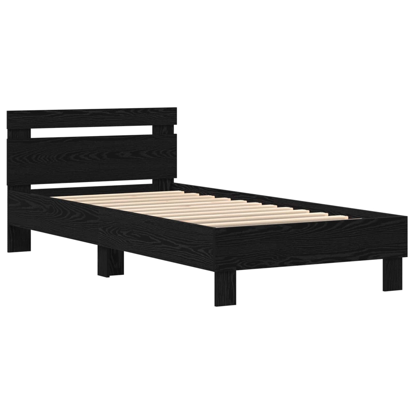 Bedframe met LED-stripverlichting Zwart eiken Bewerkt hout