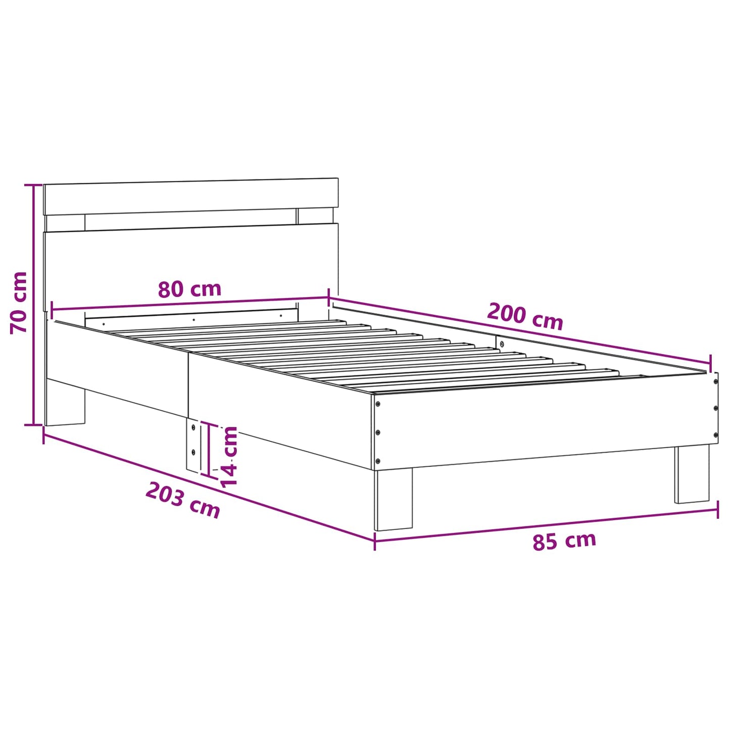 Bedframe met LED-stripverlichting Zwart eiken Bewerkt hout