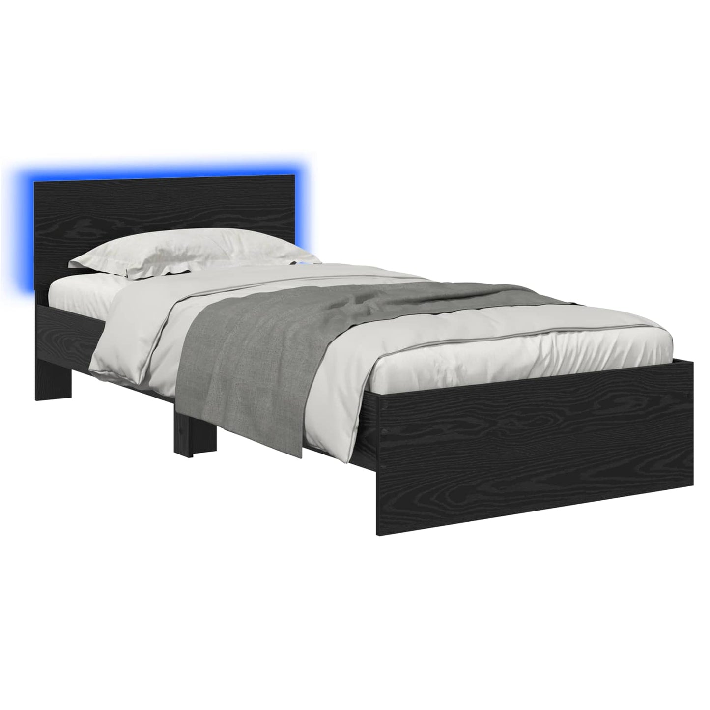 Bedframe met LED-stripverlichting Zwart eiken Bewerkt hout
