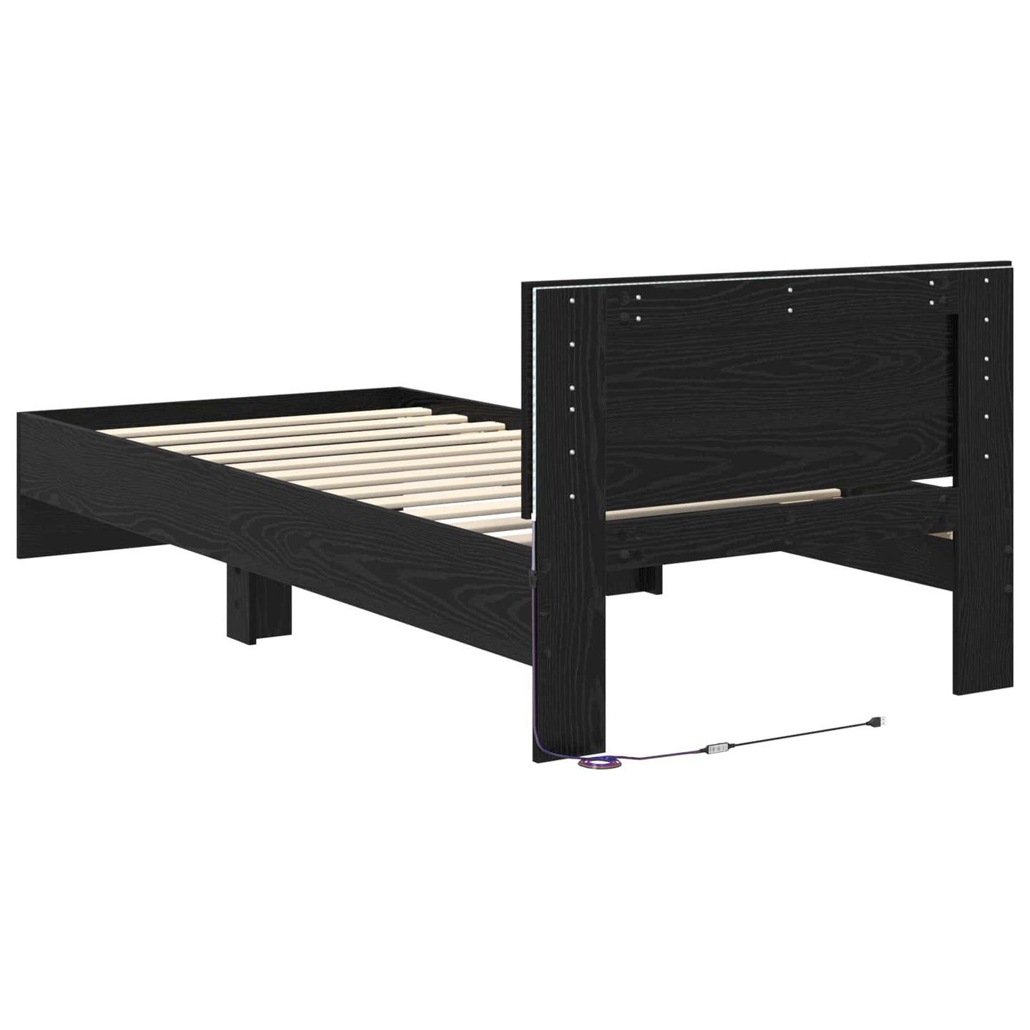 Bedframe met LED-stripverlichting Zwart eiken Bewerkt hout