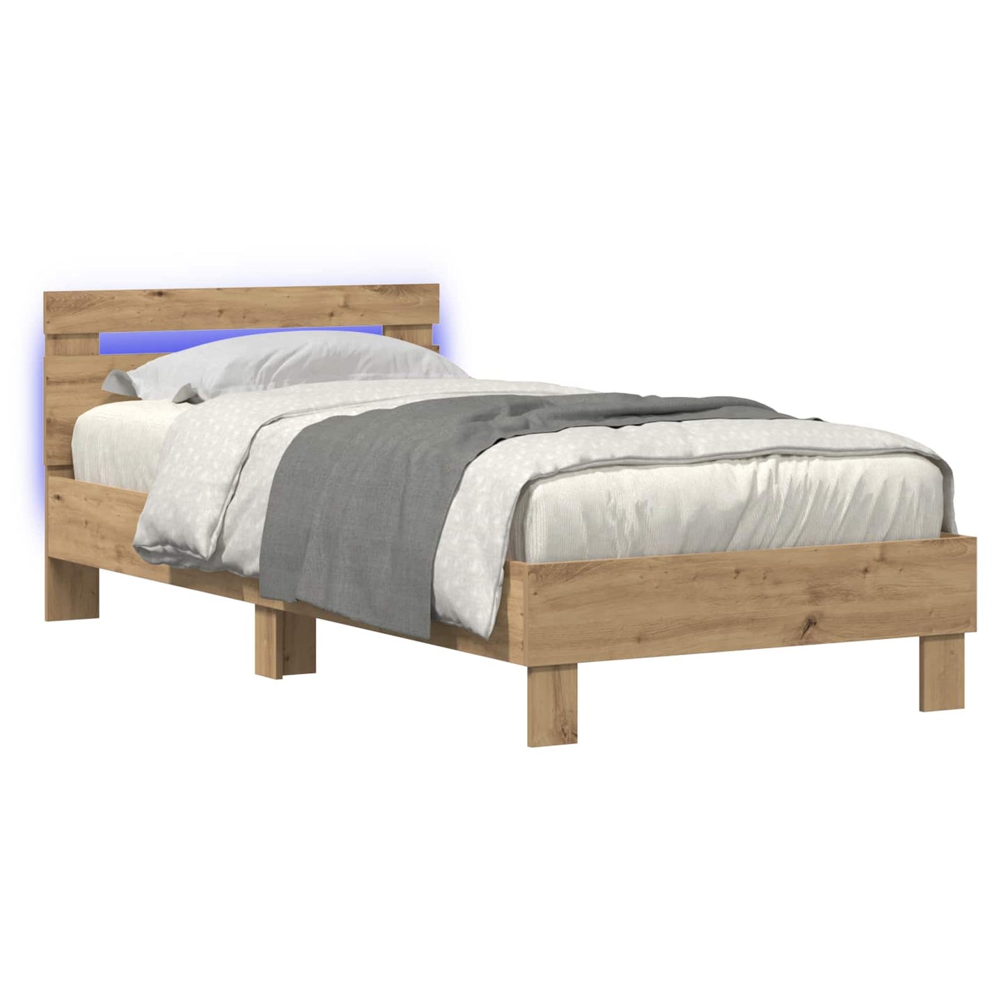 Bedframe met LED-stripverlichting Artisanaal eiken Bewerkt hout