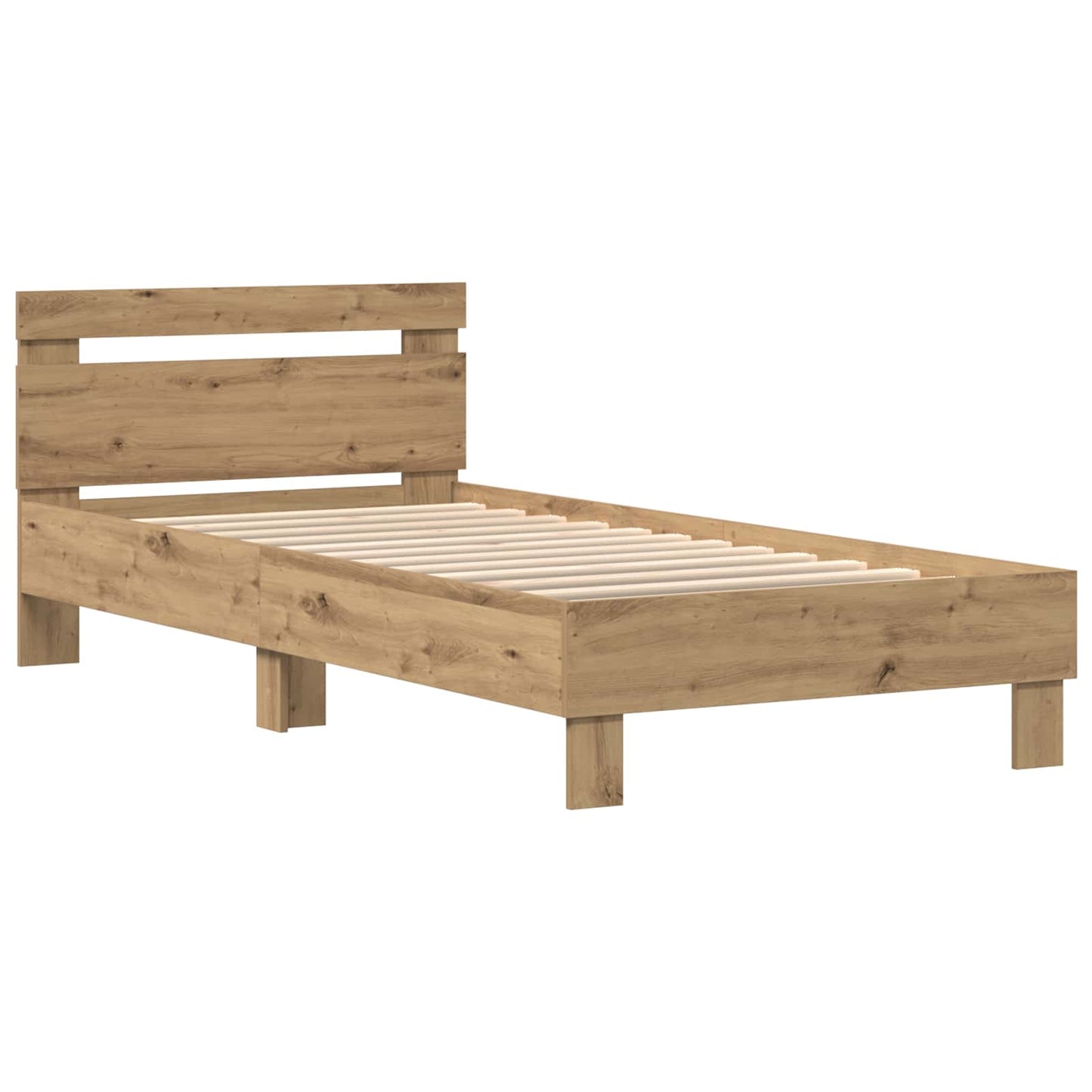 Bedframe met LED-stripverlichting Artisanaal eiken Bewerkt hout