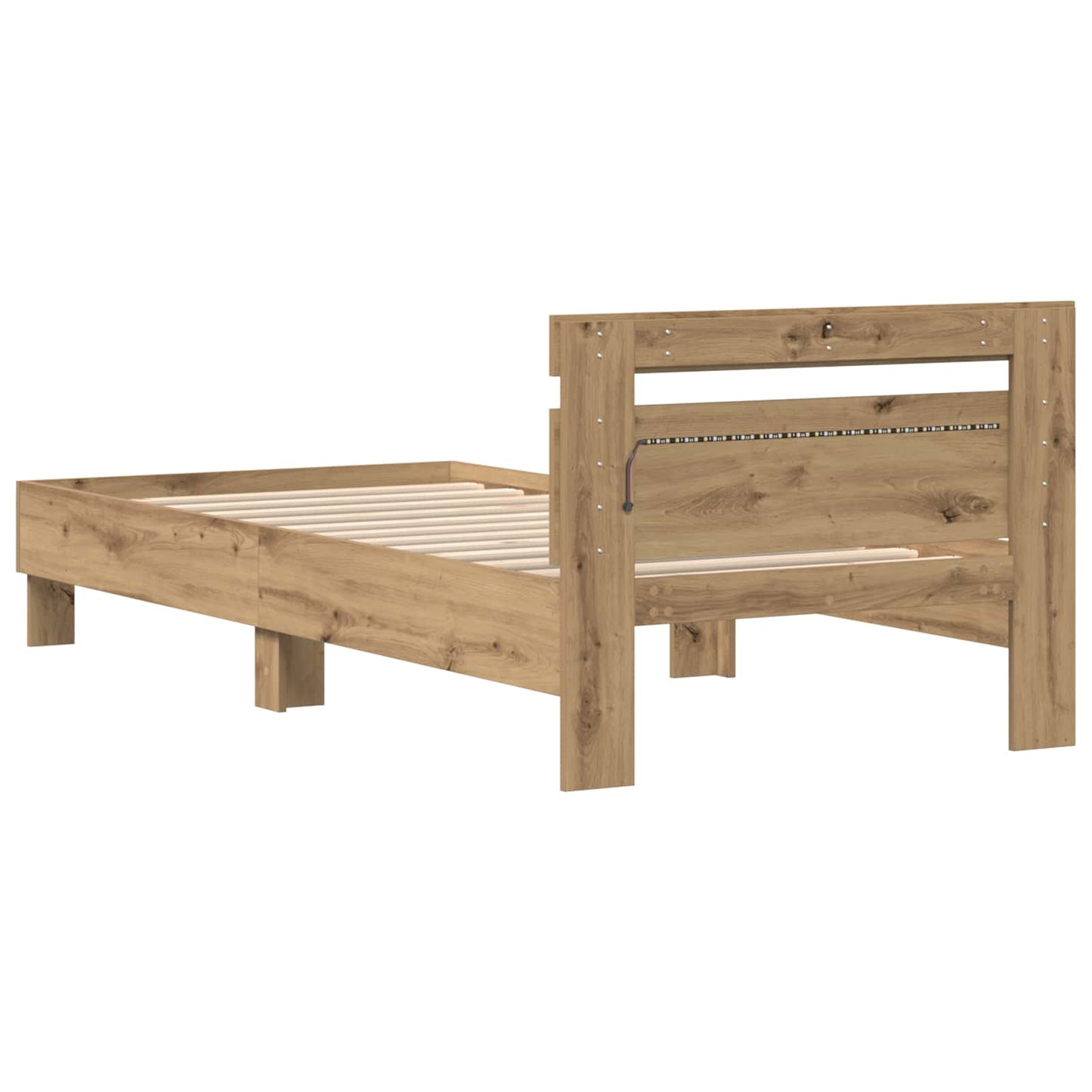 Bedframe met LED-stripverlichting Artisanaal eiken Bewerkt hout